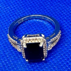 Black rhinestone 925 Sterling Silver ring size 10
